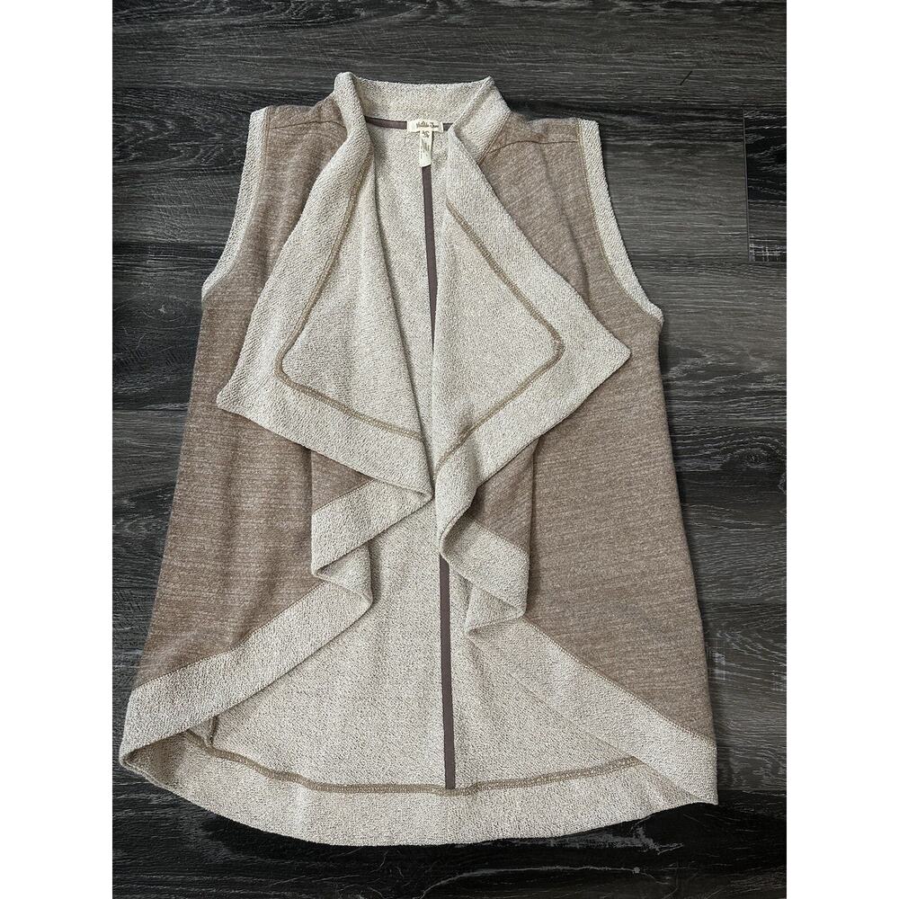 Matilda Jane Sooner or Later Brown Gold Speckle Cream Open Cardigan Knit Vest XS